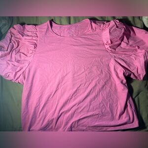 Puff Sleeve Crewneck Top - Pink